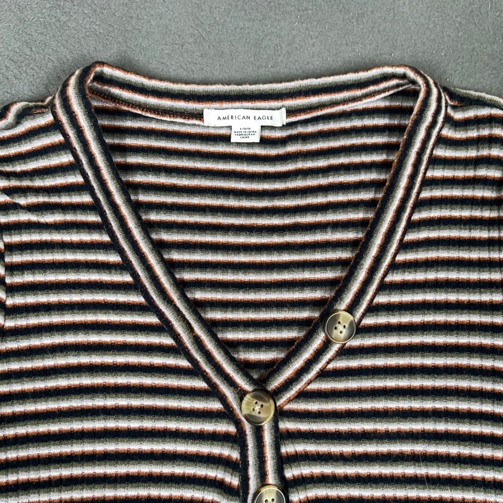 American Eagle Dress Women Large Multi Color Striped Henley Ribbed A-Line Knit - Picture 3 of 6